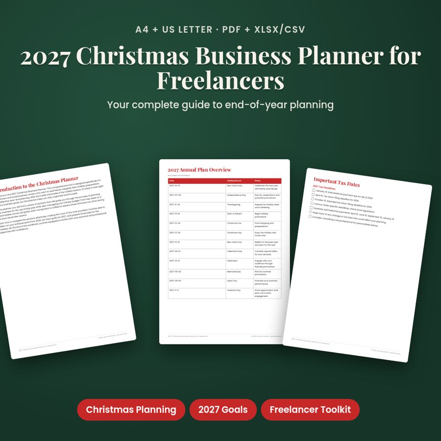 2027 Christmas Business Planner for Freelancers | PDF + Excel