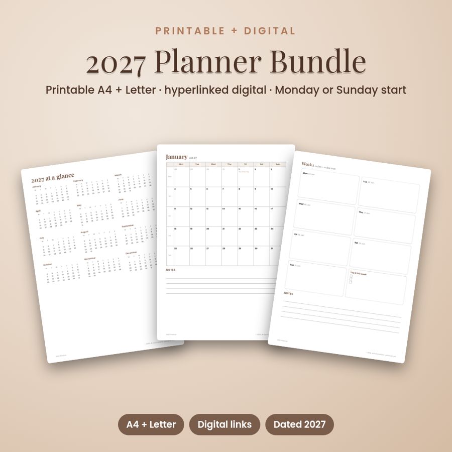 2027 Planner Bundle | Printable + Hyperlinked Digital Planner – preview
