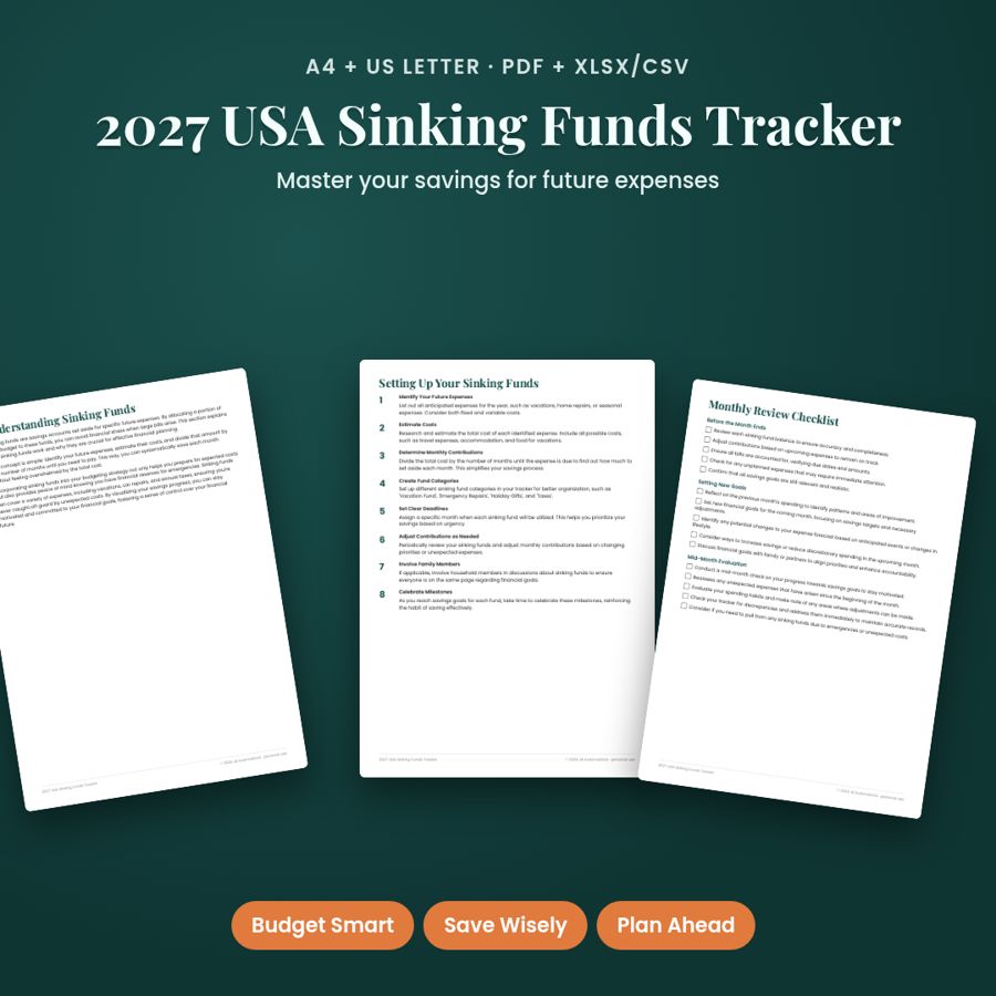 2027 USA Sinking Funds Tracker | Printable PDF + Excel Template