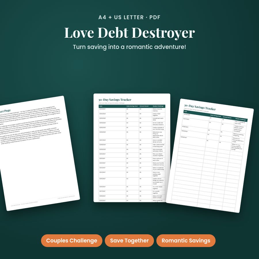 30-Day Couples Savings Challenge | Printable Debt Payoff Tracker