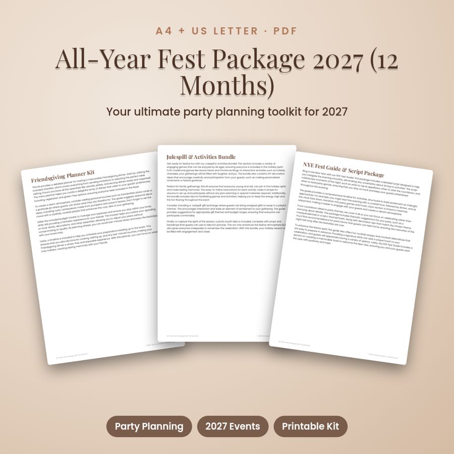 All-Year Fest Package 2027 (12 Months) | Printable PDF, A4 + US Letter