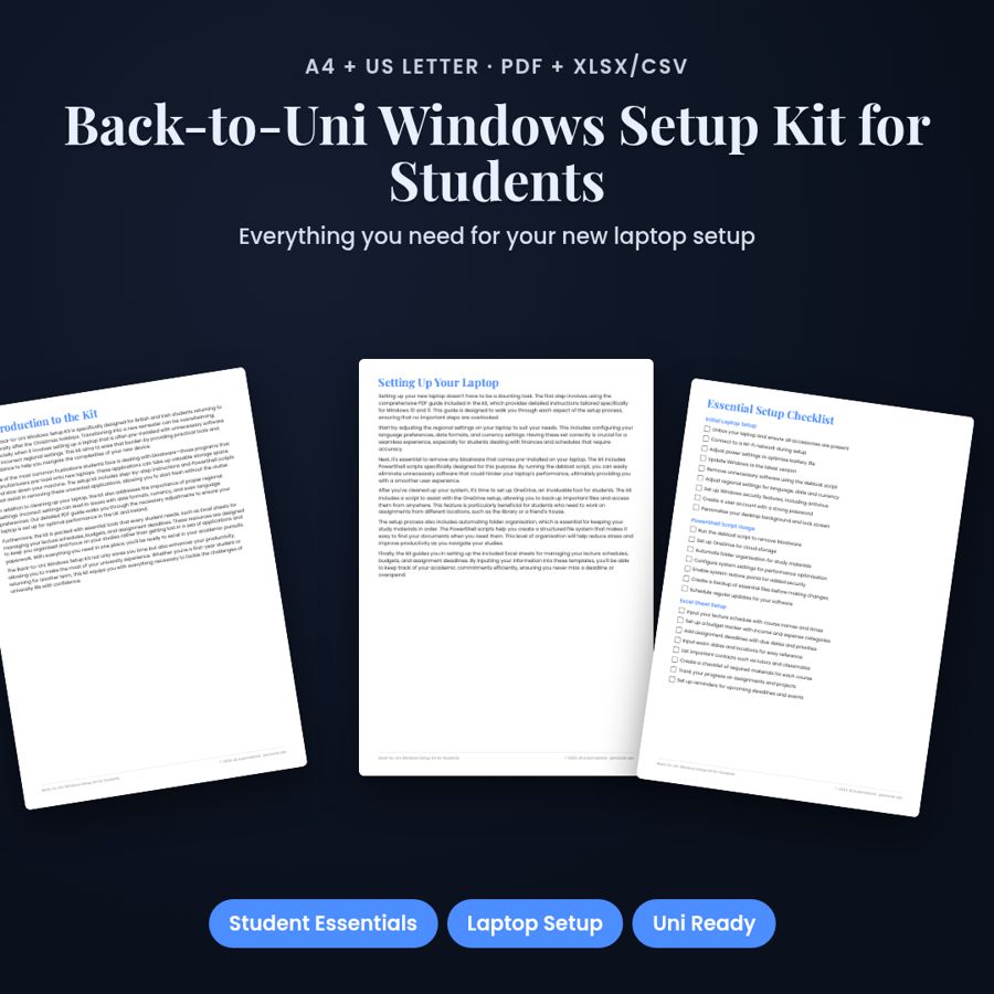 Back-to-Uni Windows Setup Kit for Students | PDF + Excel Spreadsheet