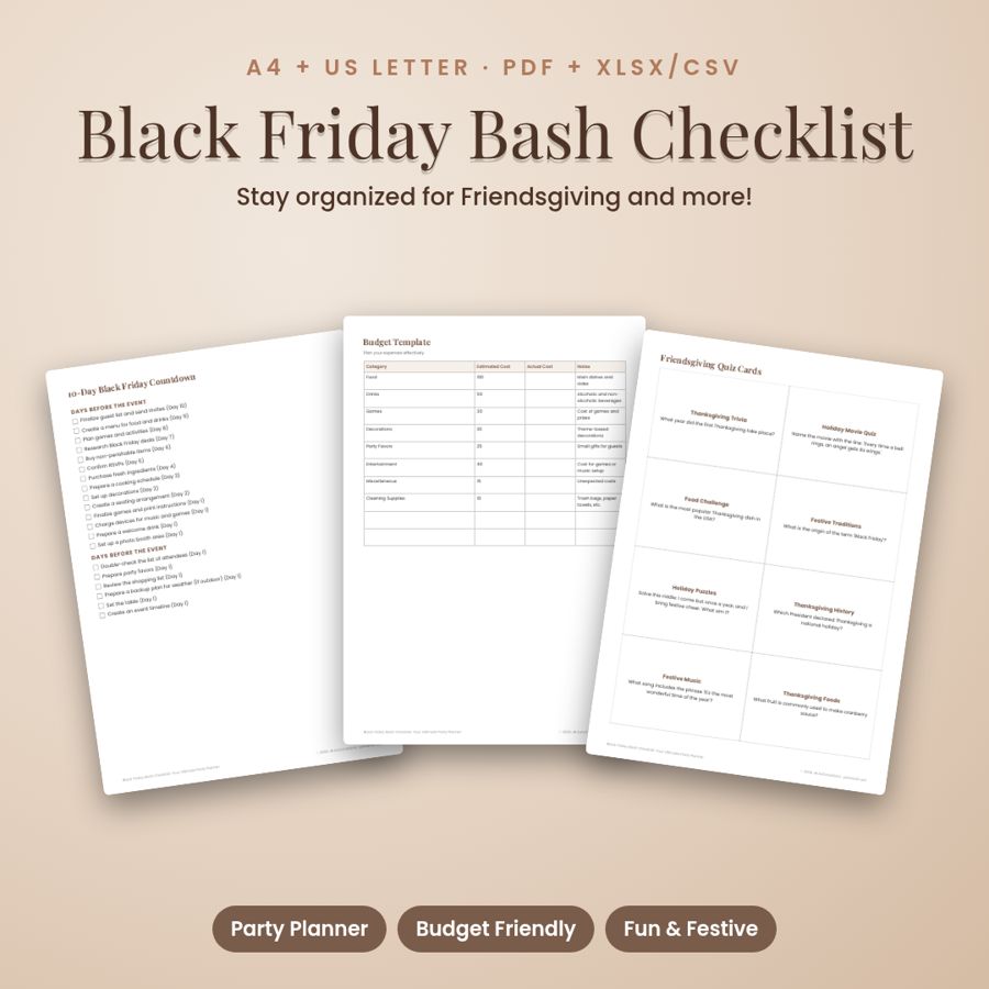 Black Friday Bash Checklist: Your Ultimate Party Planner | PDF + Excel