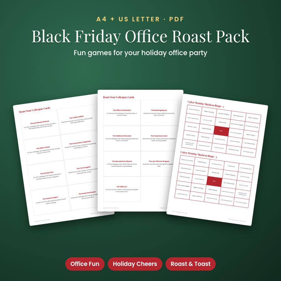 Black Friday Office Roast Pack | Printable PDF, A4 + US Letter