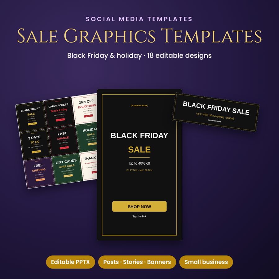 Black Friday Sale Graphics | 18 Editable Social Templates (PPTX) – preview