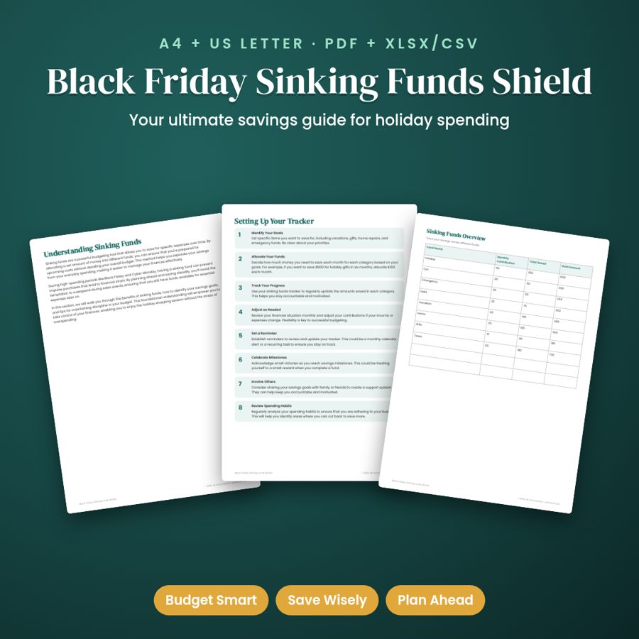 Black Friday Sinking Funds Shield | Printable PDF + Excel Template
