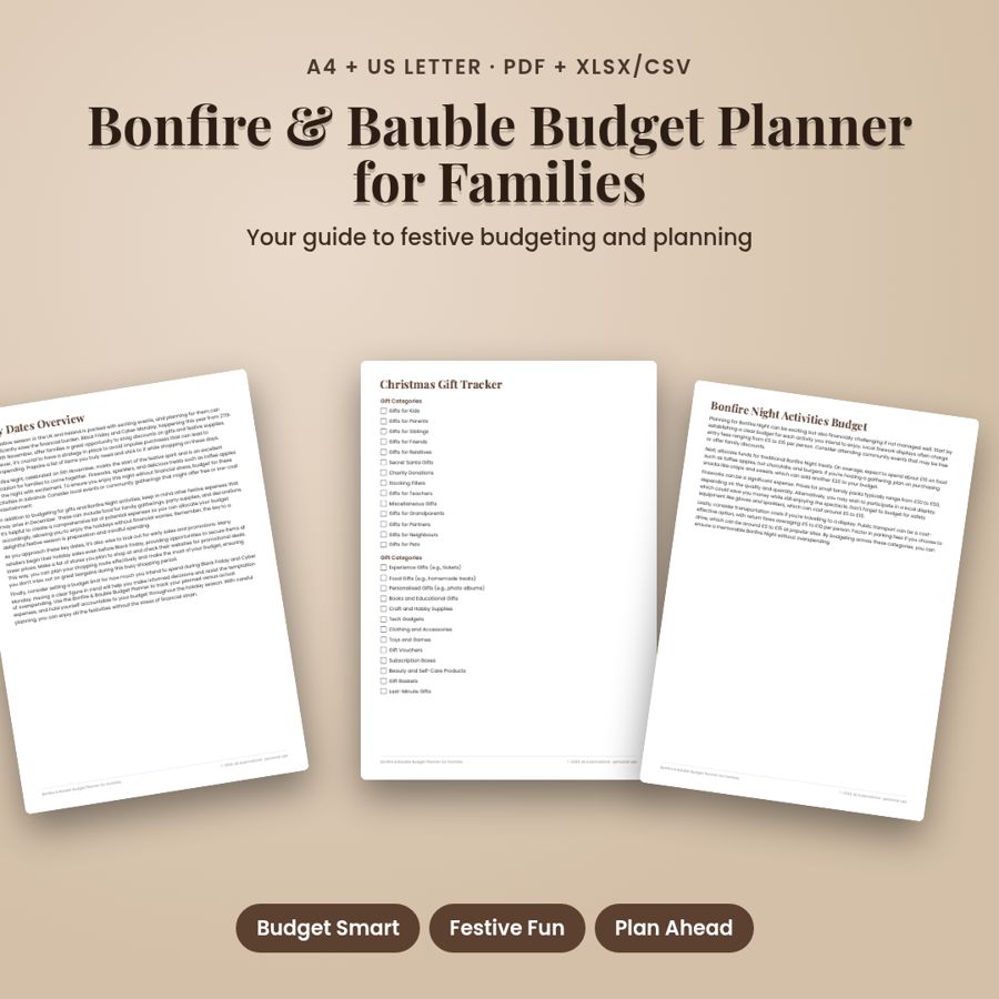 Bonfire & Bauble Budget Planner for Families | PDF + Excel Spreadsheet