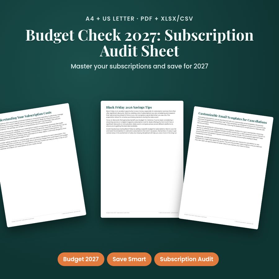 Budget Check 2027: Subscription Audit Sheet | PDF + Excel Spreadsheet