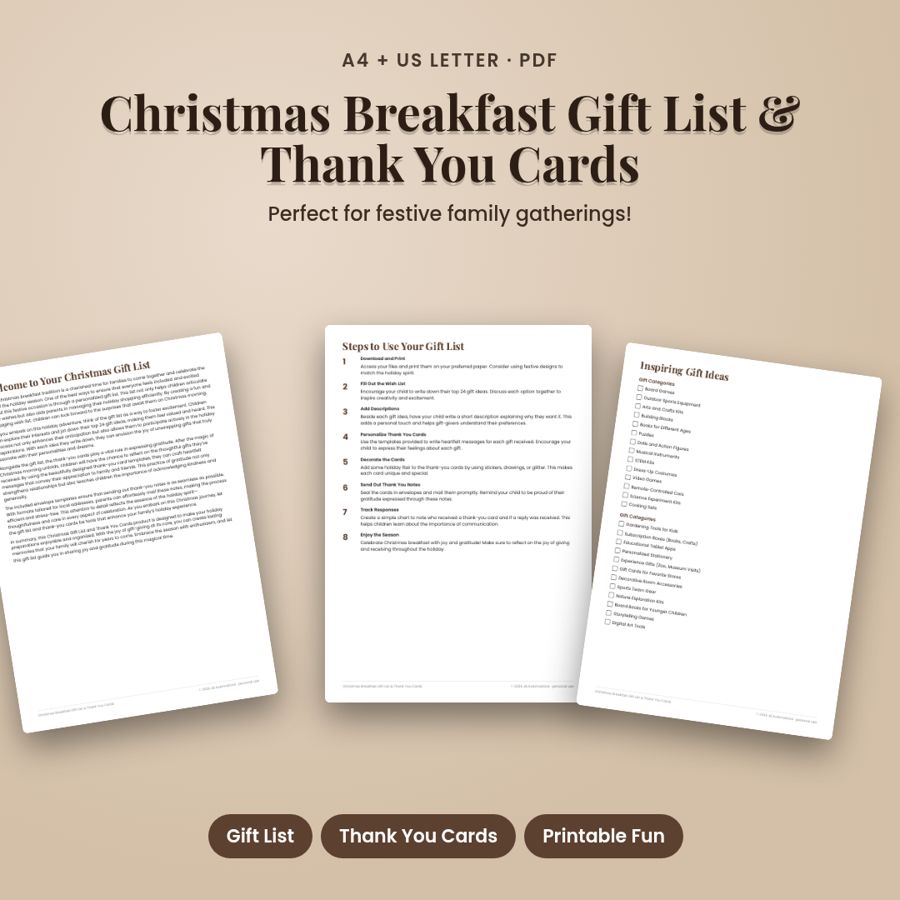 Christmas Breakfast Gift List & Thank You Cards | Printable PDF