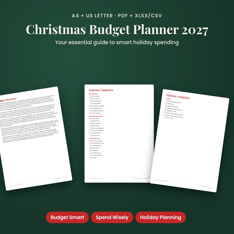 Christmas Budget Planner 2027 | Printable PDF + Excel Spreadsheet