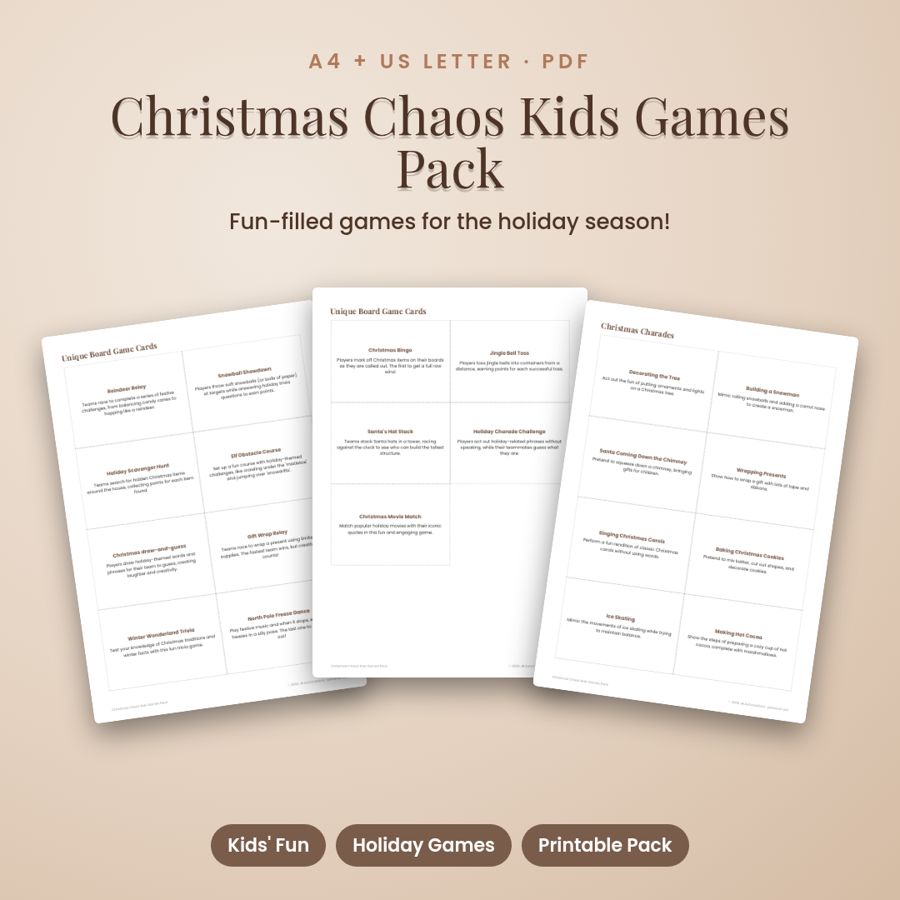 Christmas Chaos Kids Games Pack | Printable PDF, A4 + US Letter