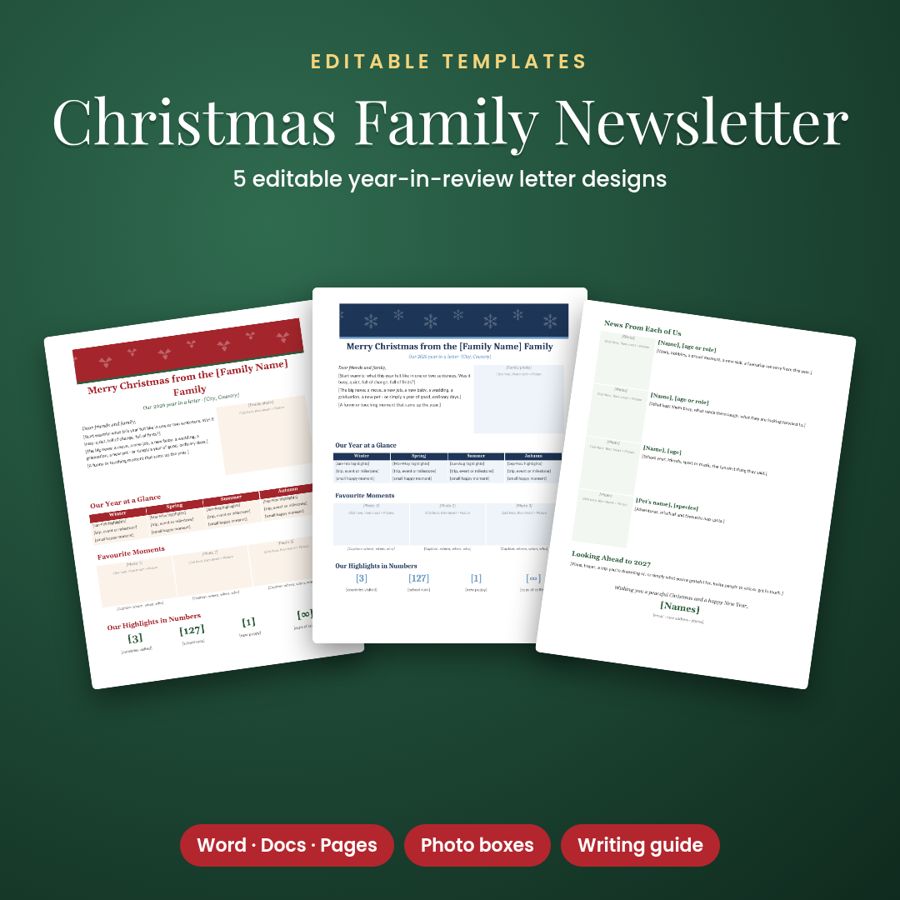 Christmas Family Newsletter Template | 5 Editable Year-in-Review