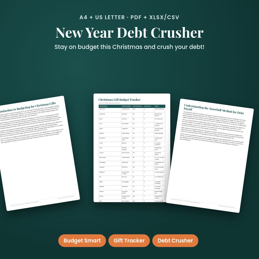 Christmas Gift Budget & New Year Debt Planner 2027 | PDF + Excel