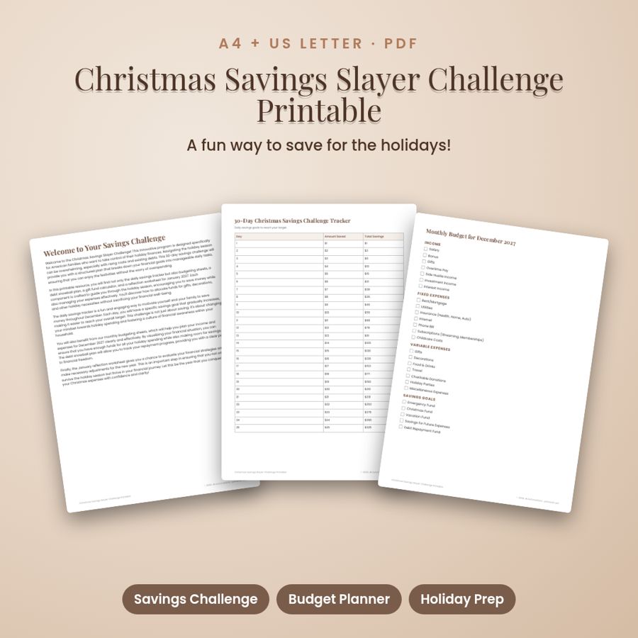 Christmas Savings Challenge Printable | Holiday Money Tracker