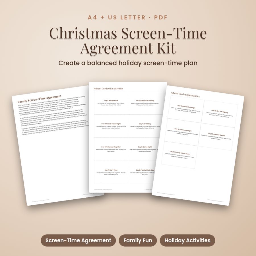 Christmas Screen-Time Agreement Kit | Printable PDF, A4 + US Letter