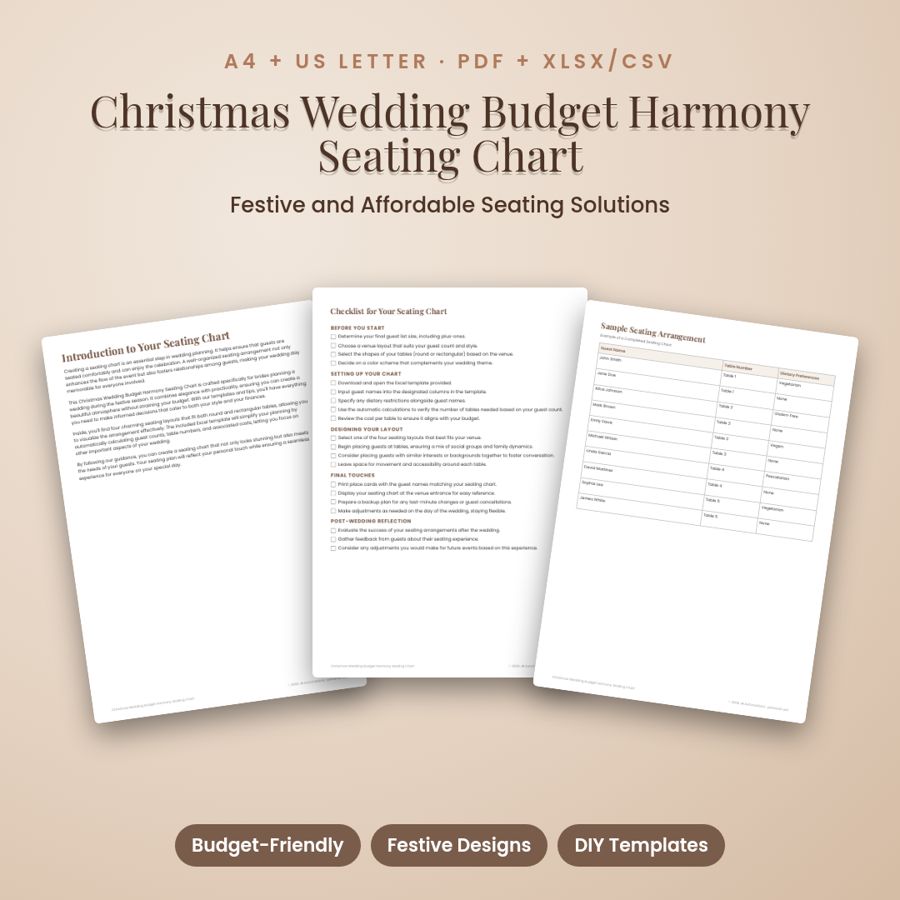 Christmas Wedding Budget Harmony Seating Chart | PDF + Excel