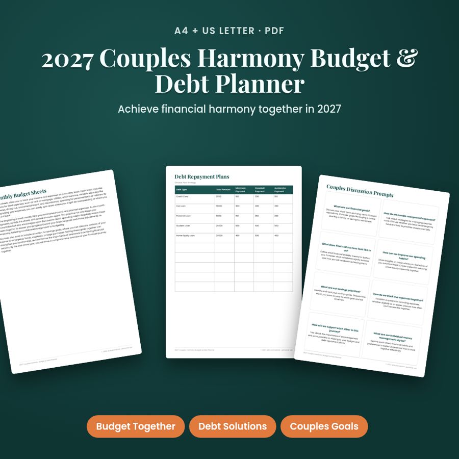 Couples Budget & Debt Planner 2027 | Printable Money Plan