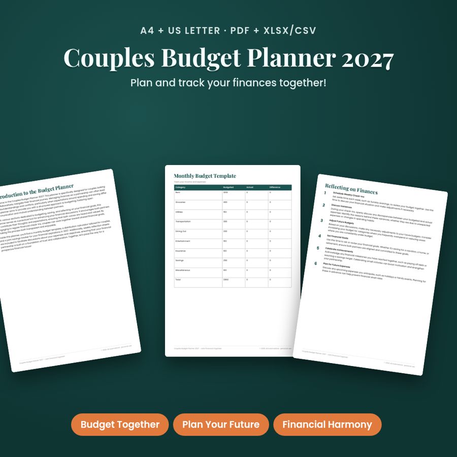 Couples Budget Planner 2027 - Joint Financial Organizer | PDF + Excel