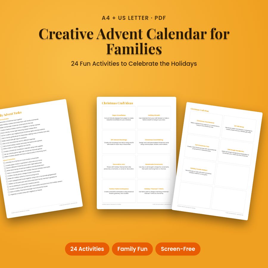 Creative Advent Calendar for Families | Printable PDF, A4 + US Letter