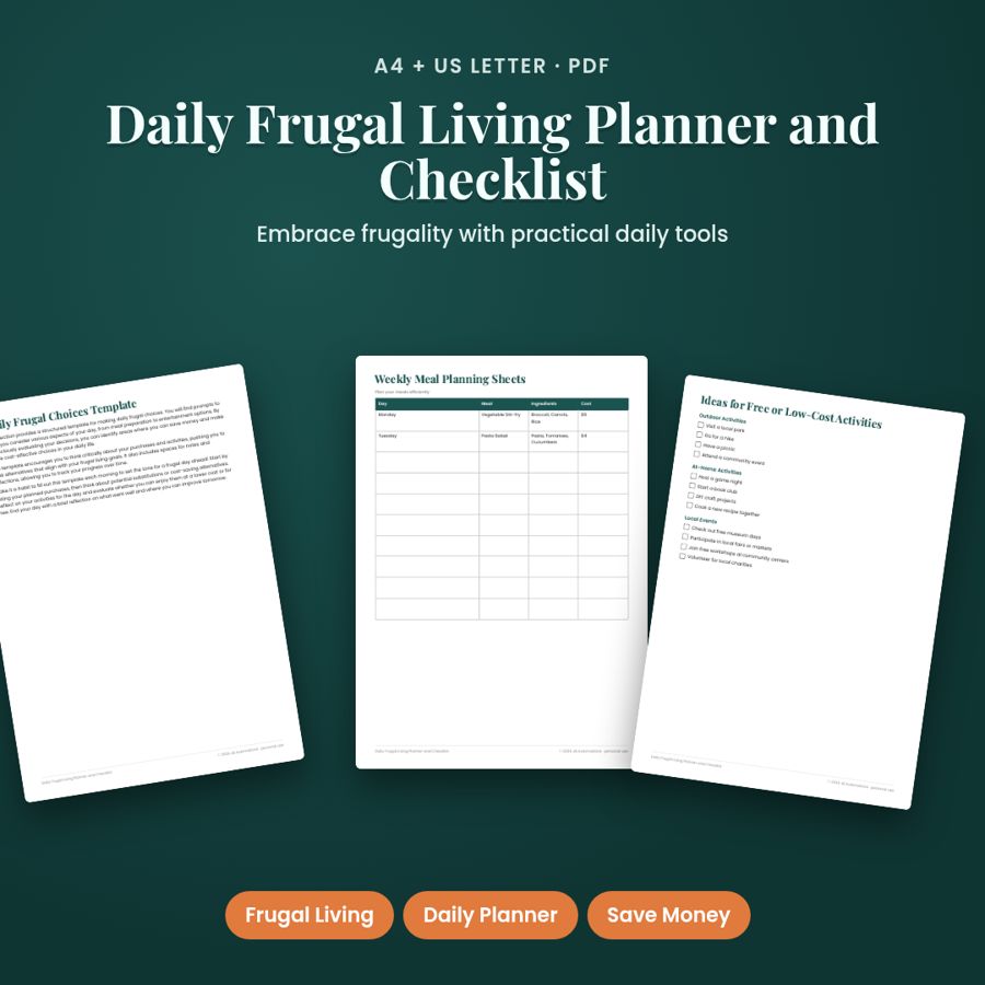 Daily Frugal Living Planner and Checklist | Printable PDF