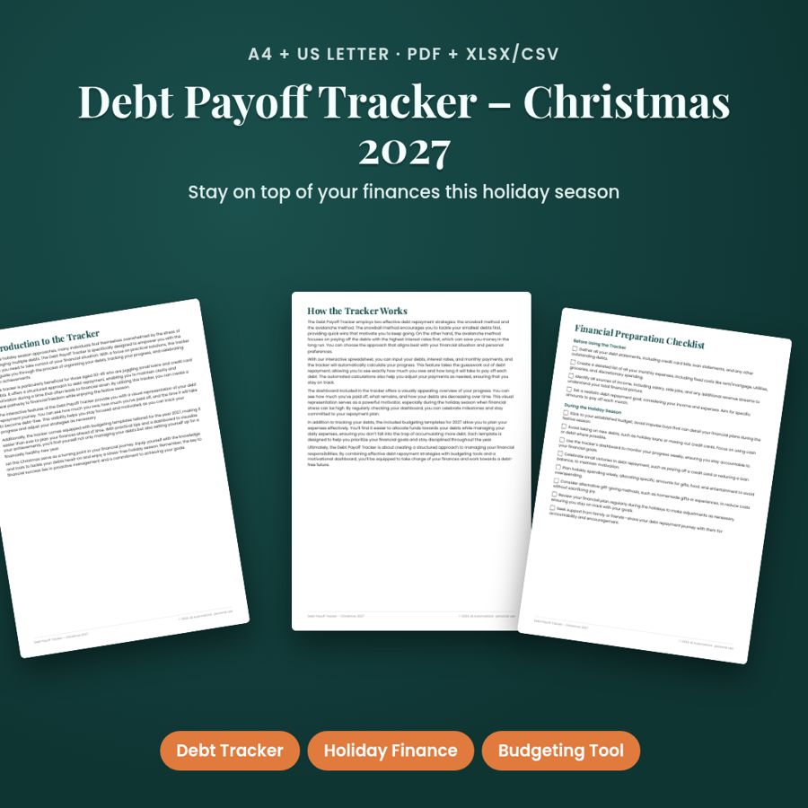 Debt Payoff Tracker – Christmas 2027 | Printable PDF + Excel Template