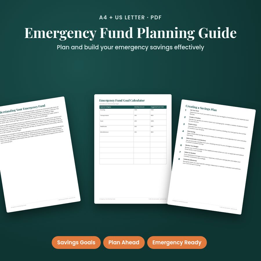Emergency Fund Planning Guide | Printable PDF, A4 + US Letter