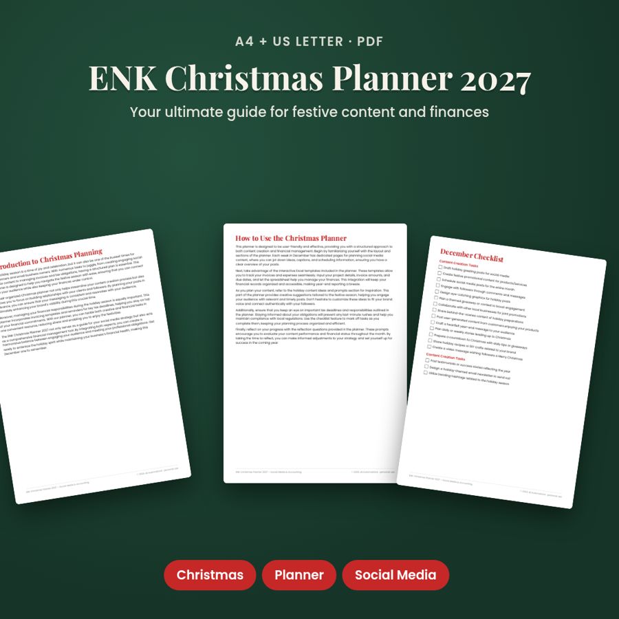 ENK Christmas Planner 2027 – Social Media & Accounting | Printable PDF