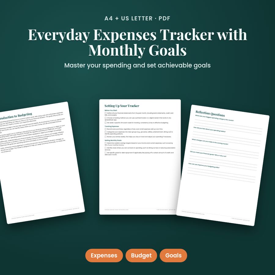 Everyday Expenses Tracker with Monthly Goals | Printable PDF