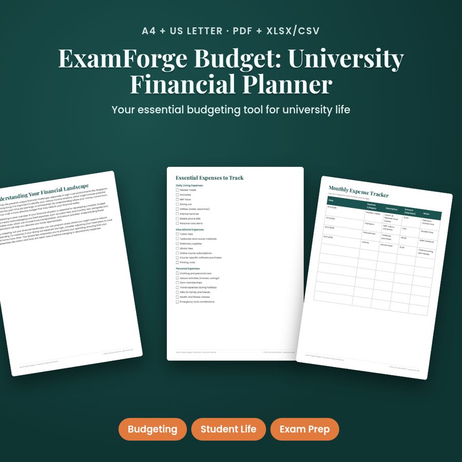 ExamForge Budget: University Financial Planner | PDF + Excel