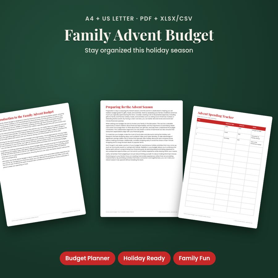 Family Advent Budget: Your Complete Holiday Planner | PDF + Excel