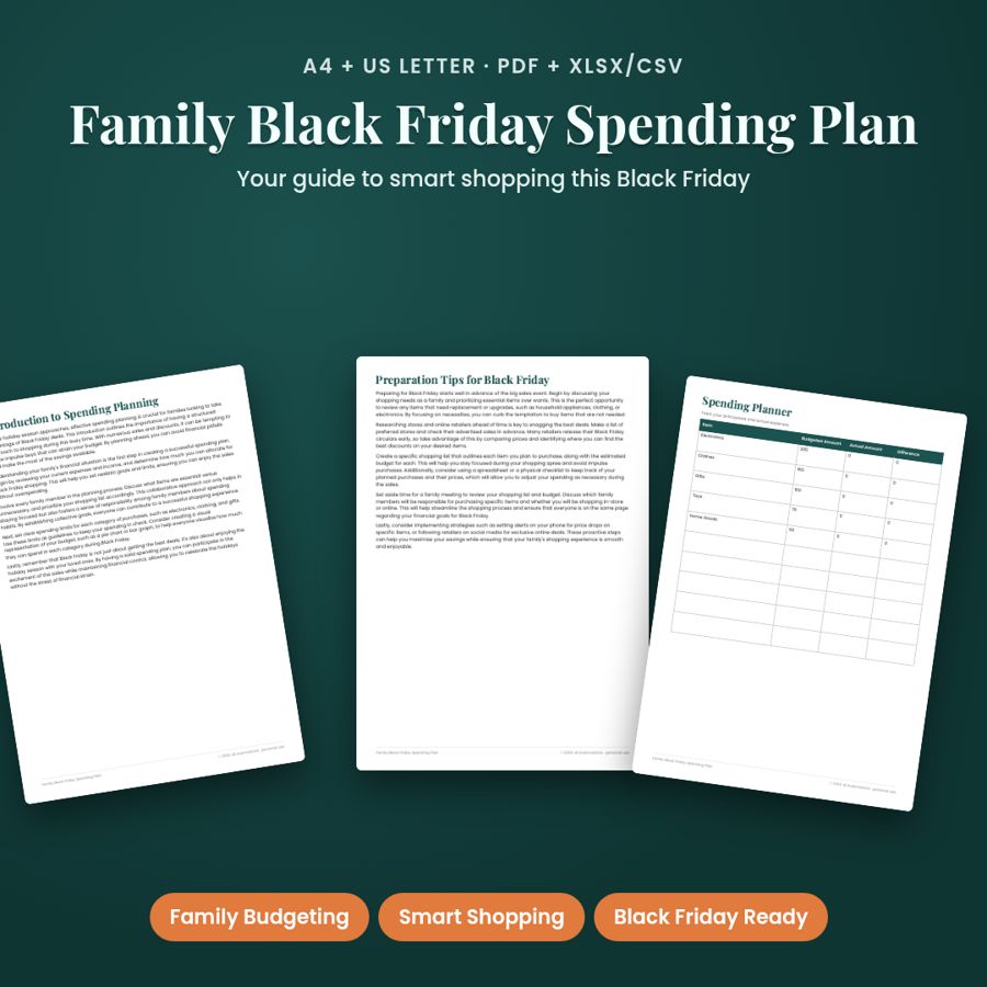 Family Black Friday Spending Plan | Printable PDF + Excel Template