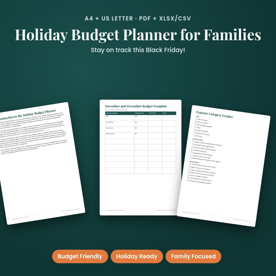 Family Holiday Budget Planner | Christmas Spending PDF + Excel