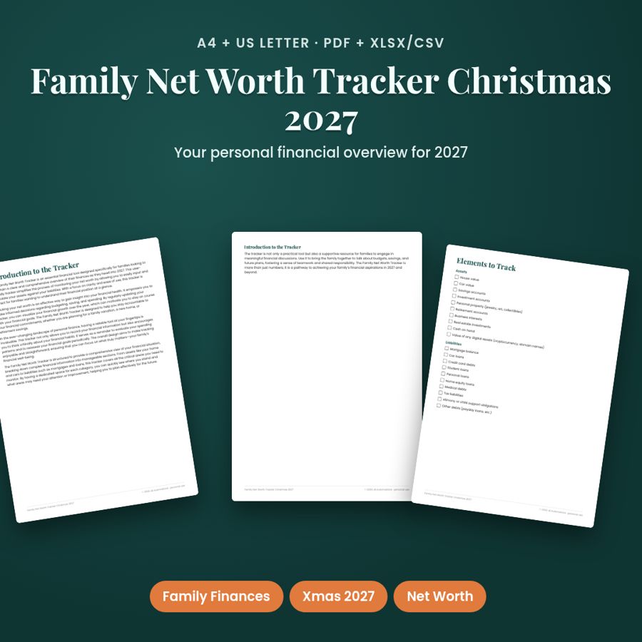 Family Net Worth Tracker Christmas 2027 | PDF + Excel Spreadsheet