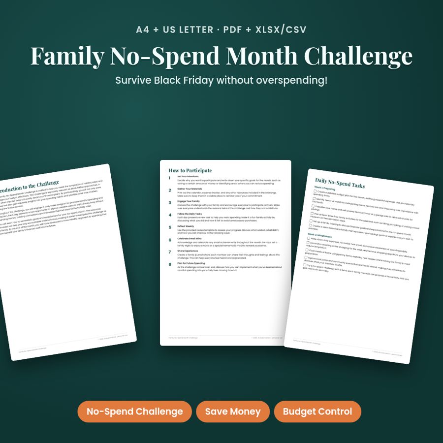 Family No-Spend Month Challenge | Printable PDF + Excel Template