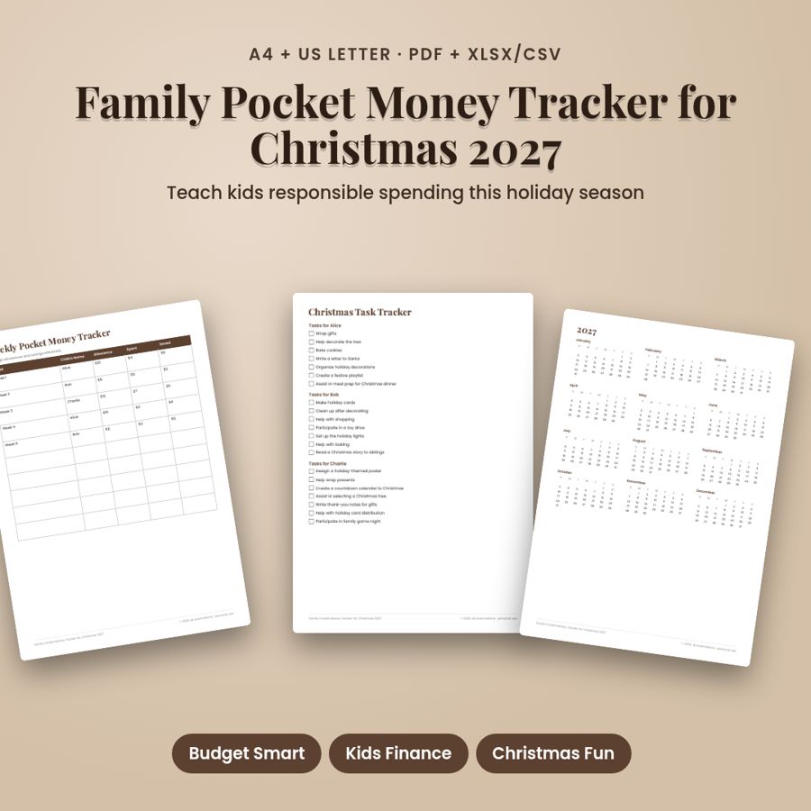 Family Pocket Money Tracker for Christmas 2027 | PDF + Excel