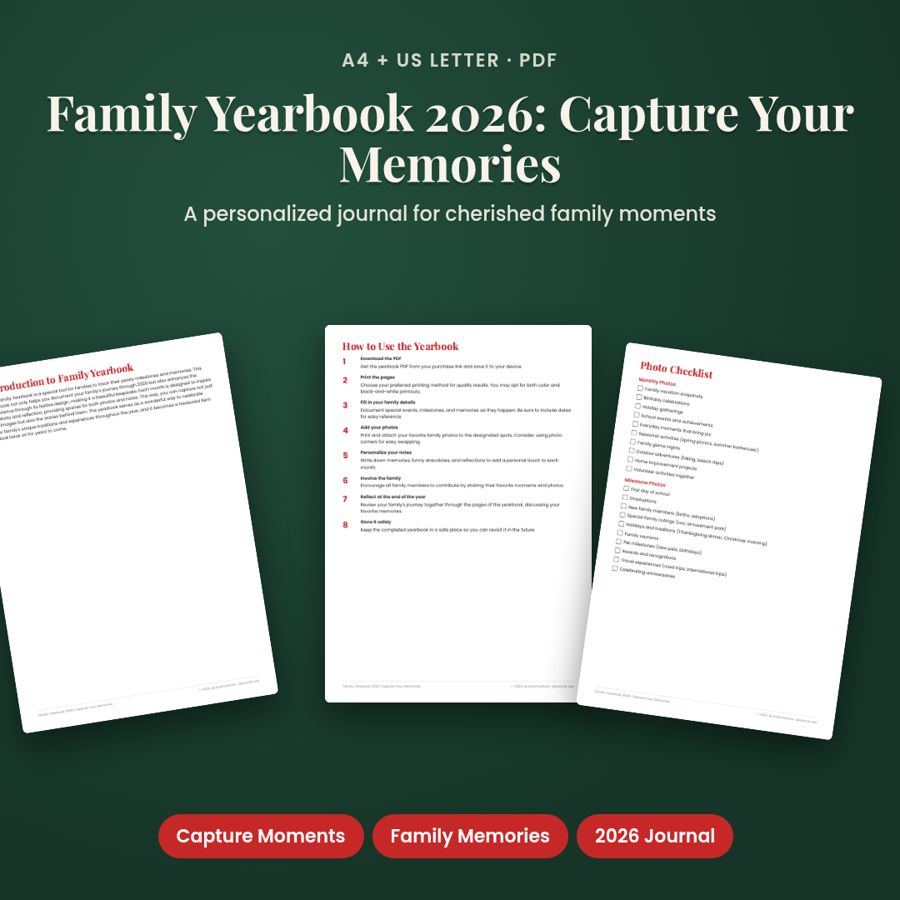 Family Yearbook 2026: Capture Your Memories | Printable PDF