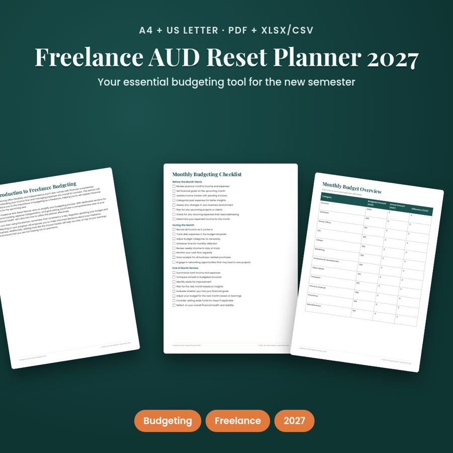 Freelance AUD Reset Planner 2027 | Printable PDF + Excel Template