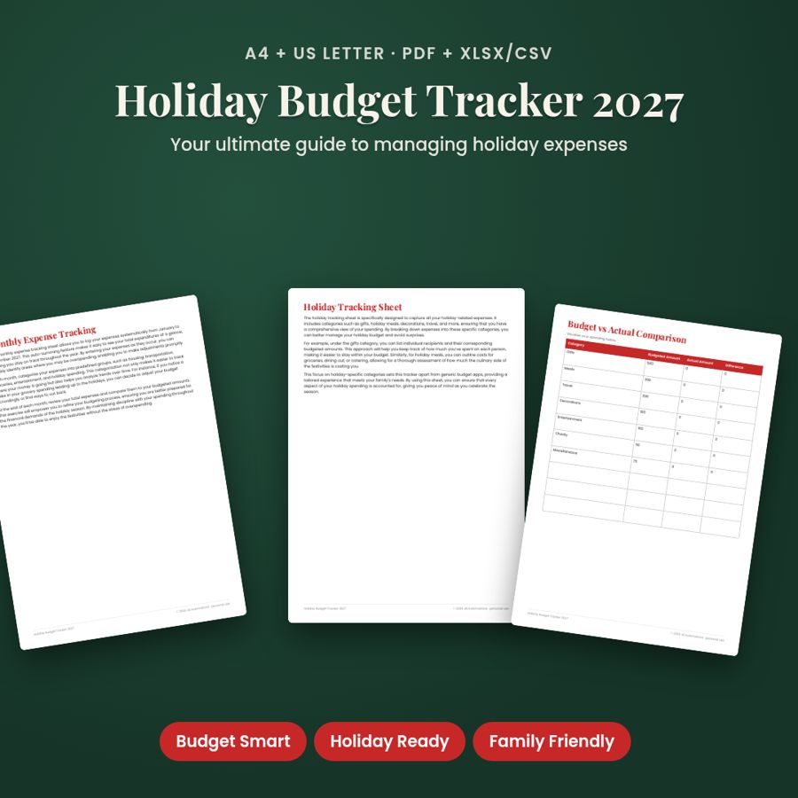 Holiday Budget Tracker 2027 | Printable PDF + Excel Template