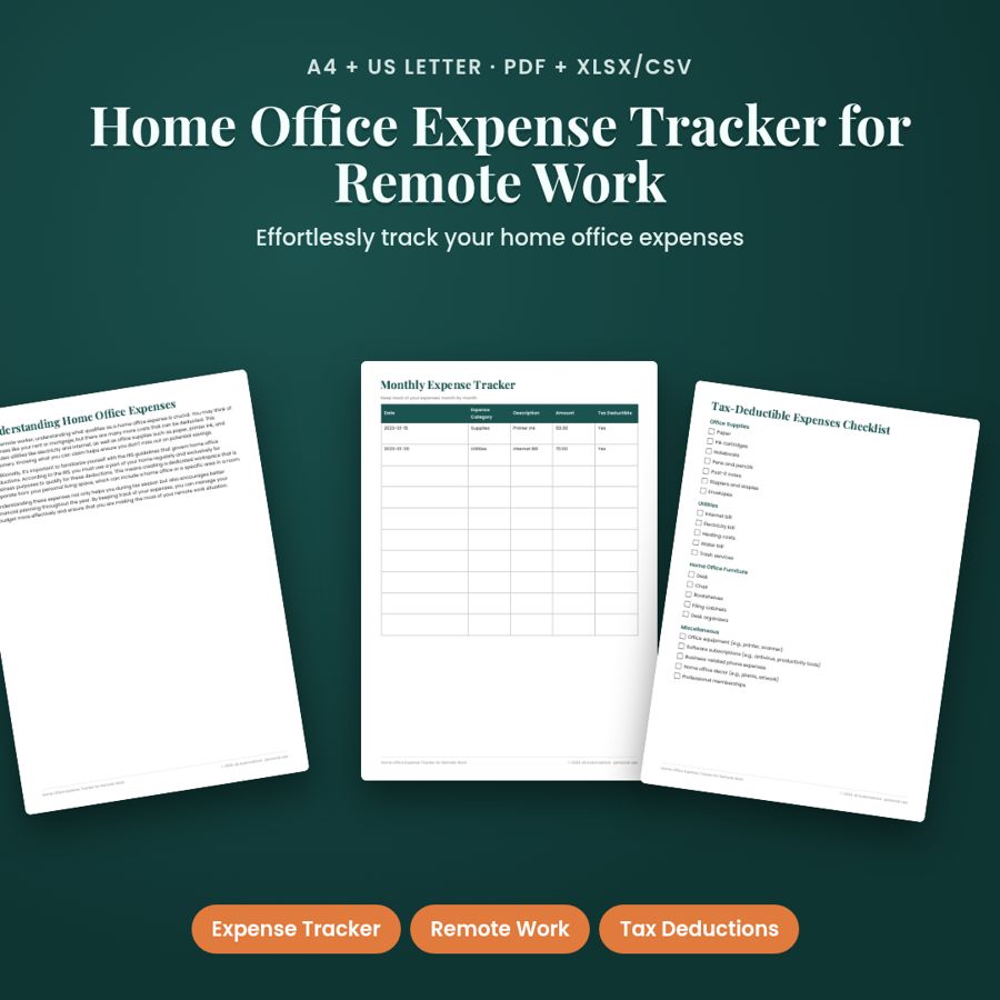Home Office Expense Tracker for Remote Work | PDF + Excel Spreadsheet