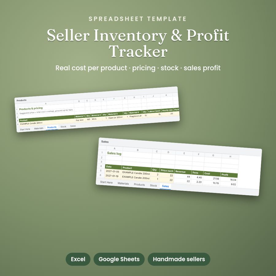 Inventory, Pricing & Profit Tracker Spreadsheet | Handmade Shops