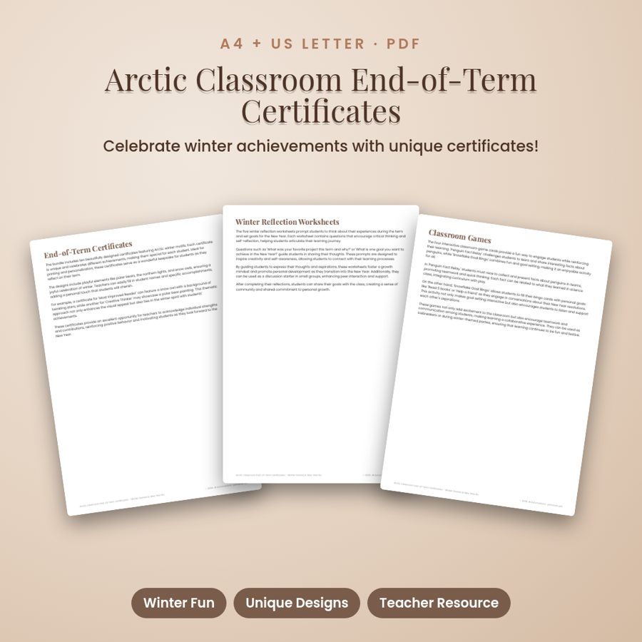 Arctic Classroom End-of-Term Certificates – Winter Games &amp; New Year Bundle