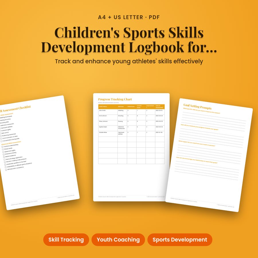 Children's Sports Skills Development Logbook for Coaches