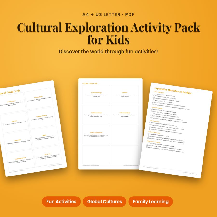 Cultural Exploration Activity Pack for Kids