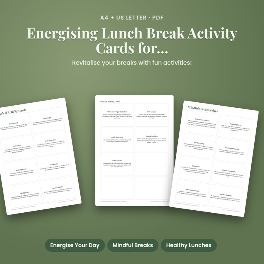 Energising Lunch Break Activity Cards for Freelancers
