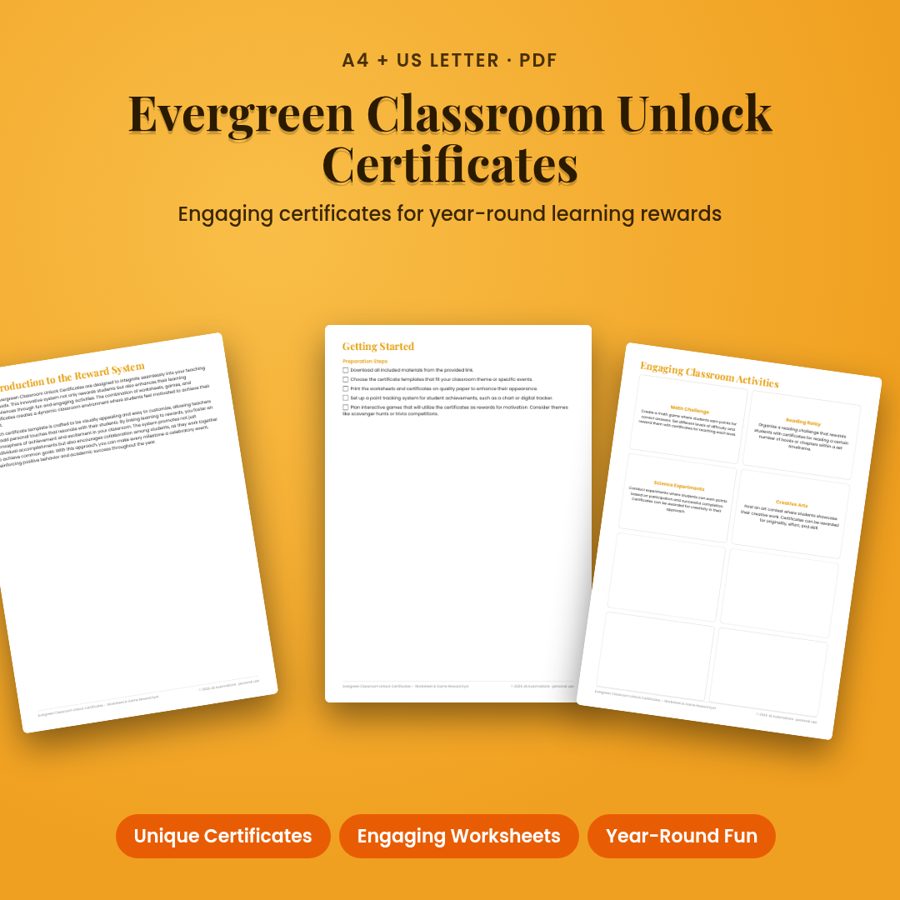 Evergreen Classroom Unlock Certificates – Worksheet & Game Reward System