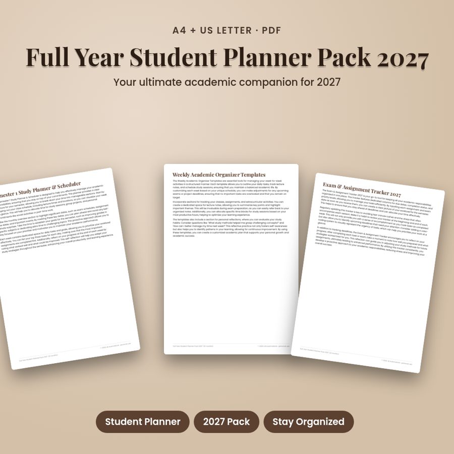 Full Year Student Planner Pack 2027 (12 months)