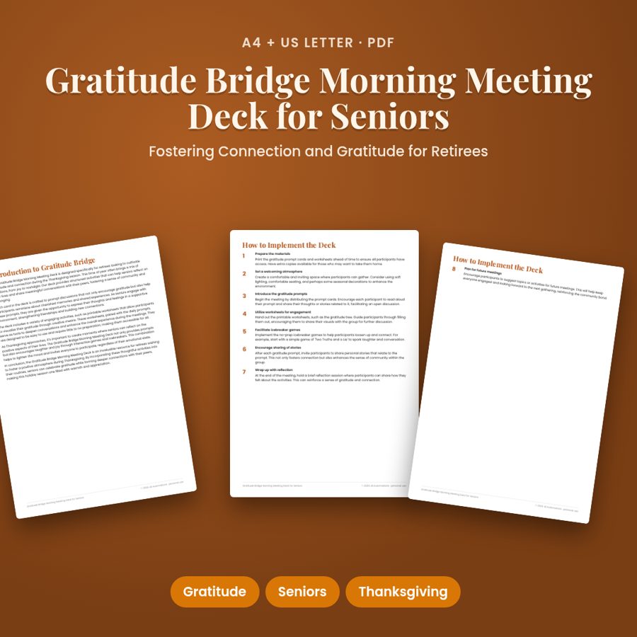 Gratitude Bridge Morning Meeting Deck for Seniors