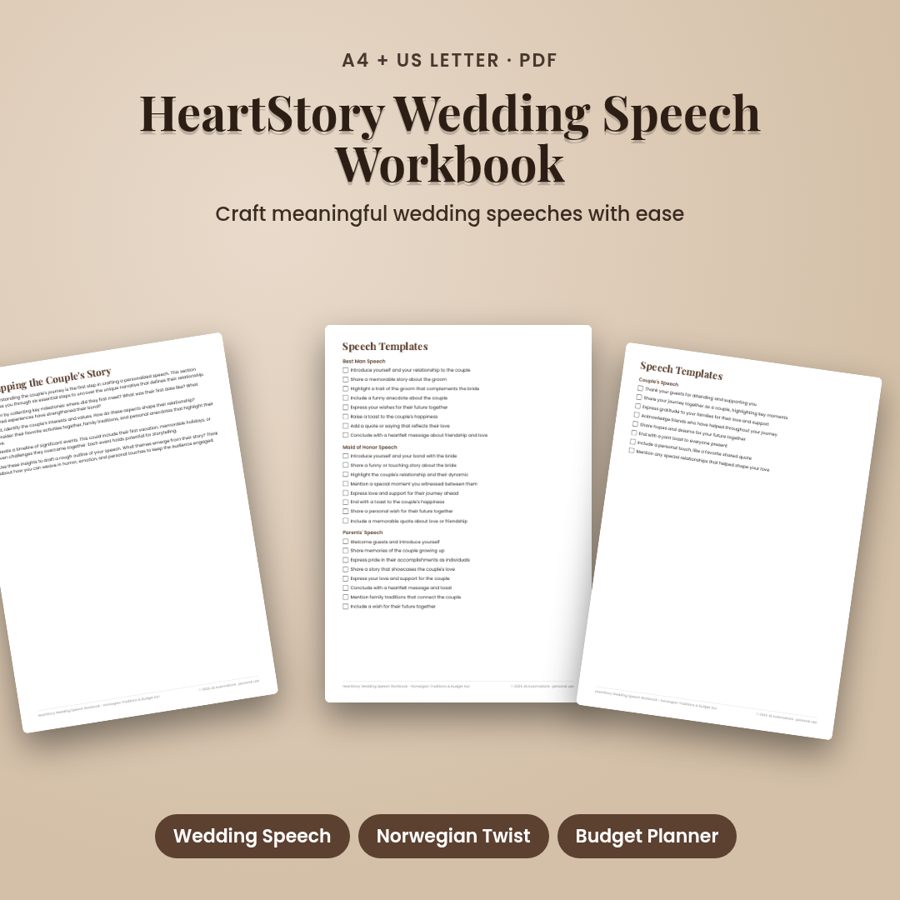 HeartStory Wedding Speech Workbook - Norwegian Traditions &amp; Budget Guide