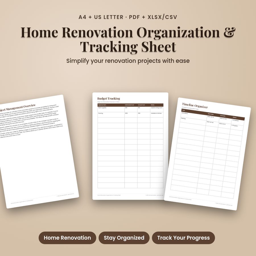 Home Renovation Organization &amp; Tracking Sheet