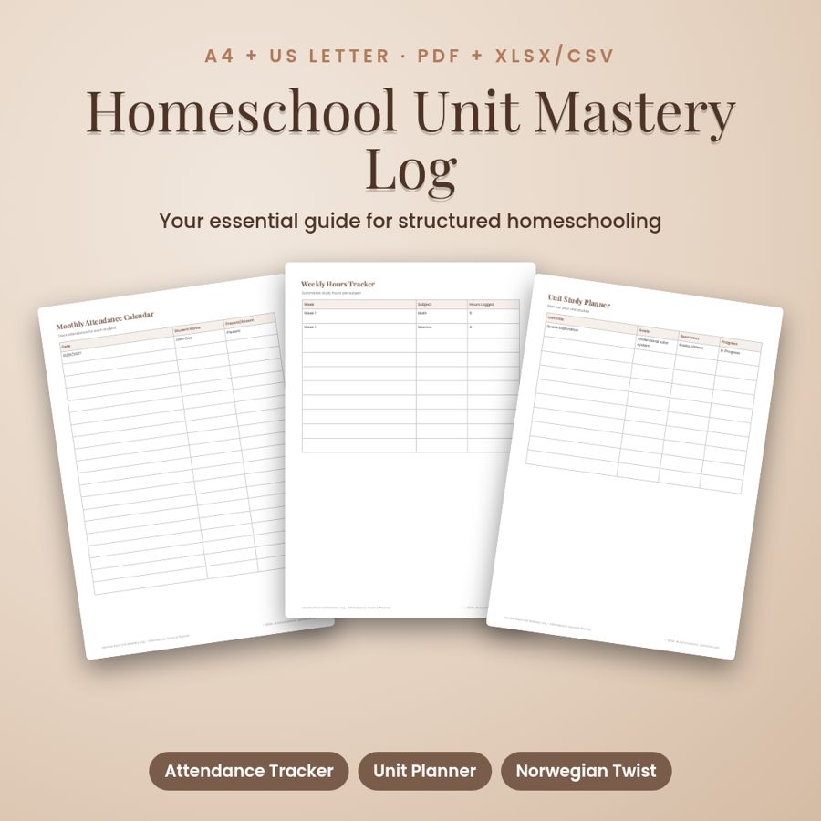 Homeschool Unit Mastery Log - Attendance, Hours &amp; Planner